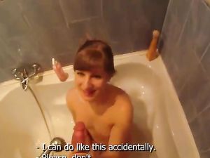 Pretty Amateur Takes His Load In The Bathroom