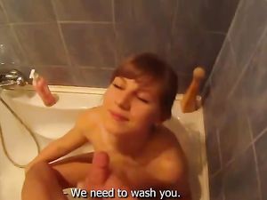 Pretty Amateur Takes His Load In The Bathroom